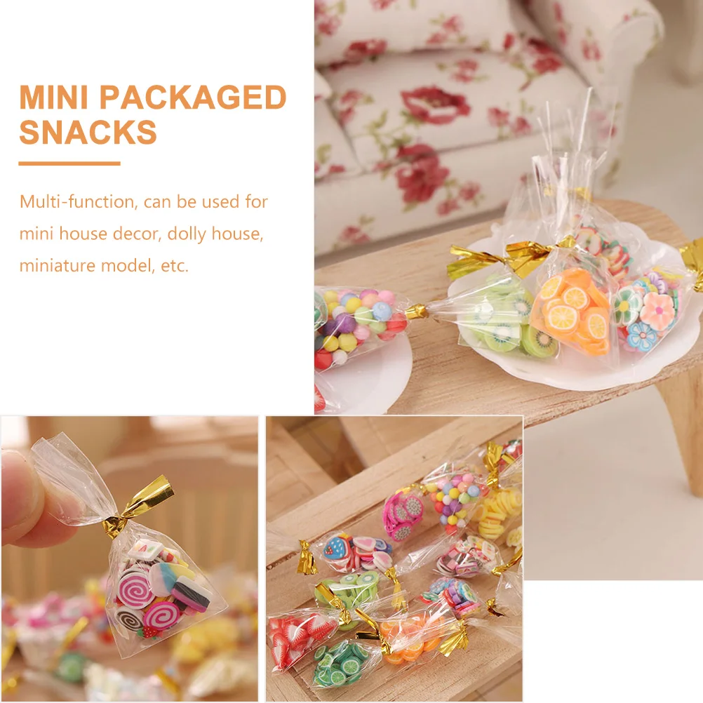 

12pcs Realistic Mini Snacks Bags Candy Food Props For Mini House Decor Smooth Surface Fine Craftsmanship Miniature Accessories