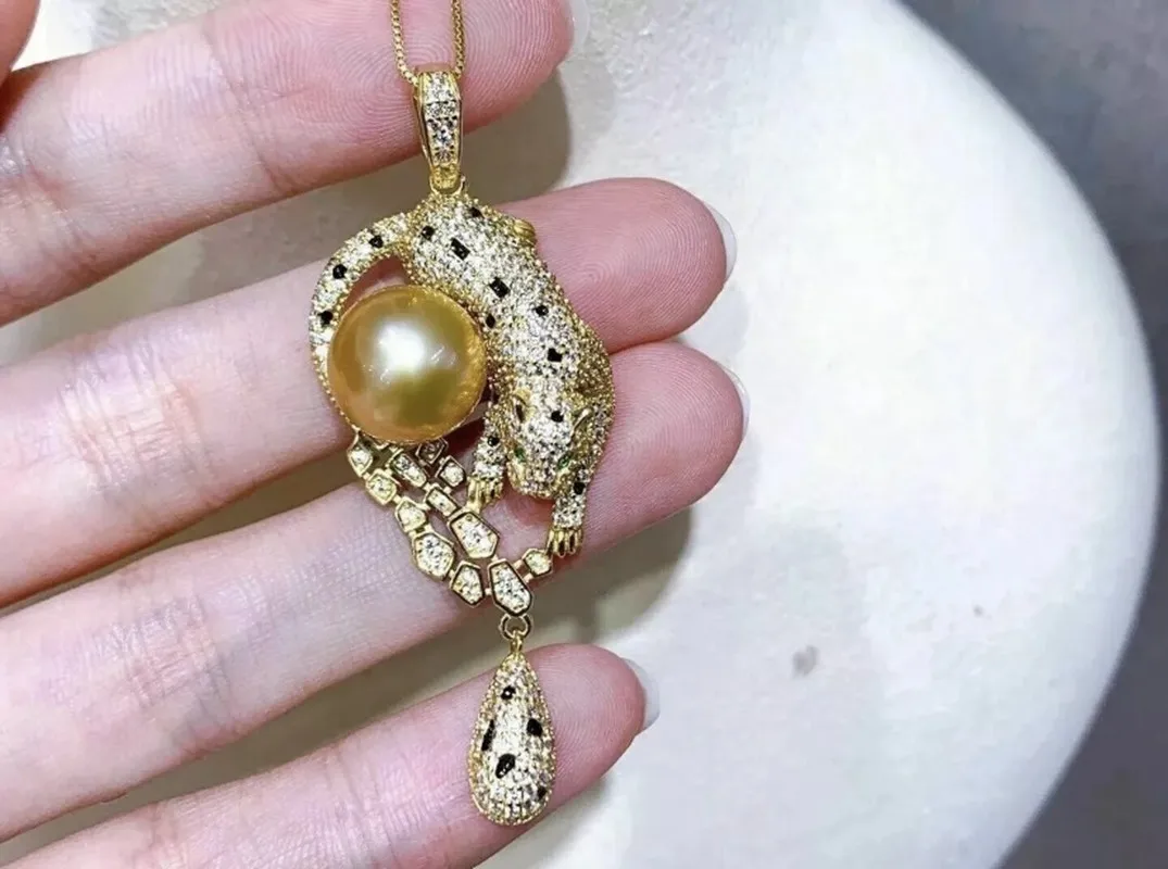 AAAA 10-11mm Round South Sea White+Yellow Pearl Pendant Necklace 925S 072514