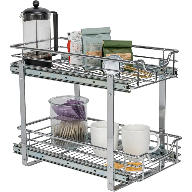 

Glidez Slide Out Cabinet Organizer, 11.5” Wide, Durable Chrome-Plated Steel Frame,Dual Baskets & Smooth Gli