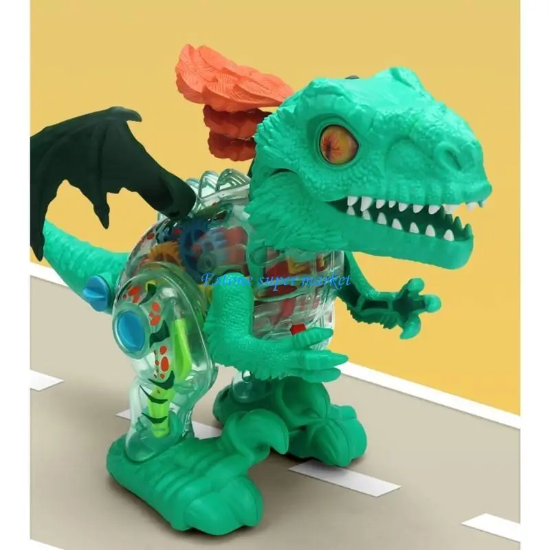 090B لعبة روبوت كهربائي يمشي على شكل ديناصور، لعبة مشي شفافة للأولاد والبنات #4