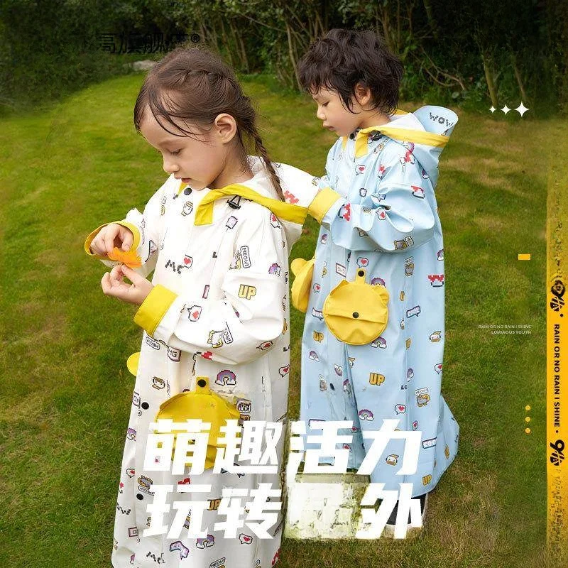 

Children's Full-Length Raincoat Waterproof School Bag Position Polyester Outerwear Rain Poncho Kids Rain Jacket Tengya High
