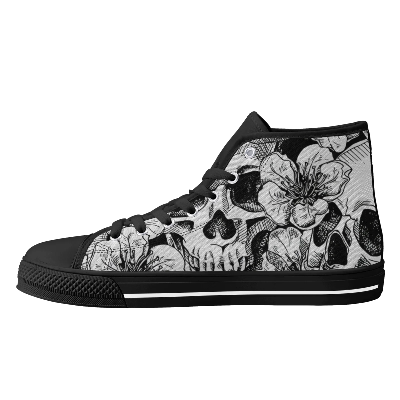 Custom Shoes Boy Girl Canvas Shoes Skeleton Gothic Skull Prints Classic High Top Vulcanized Shoes Teens Boys Flats