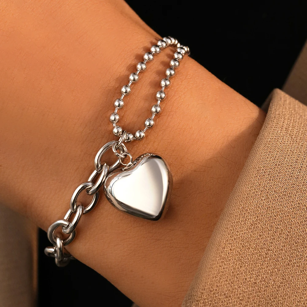 Stainless Steel Bracelets New Popular Peach Heart Pendant Chain   Fashion Bracelet For Women Jewelry Valentine's Day Fine Gifts