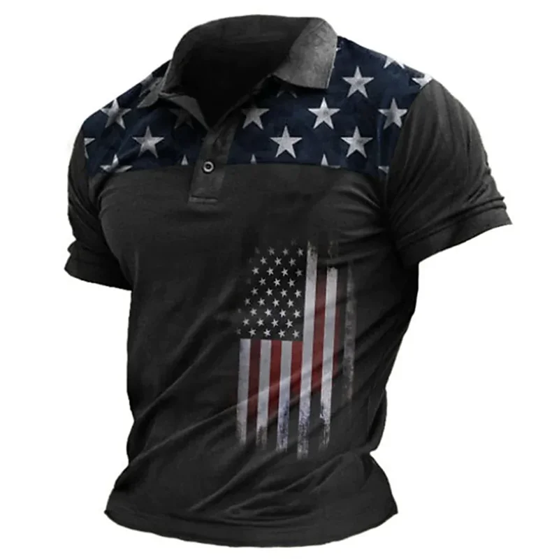 Vintage American Eagle USA Flag Print Polo Shirt For Men Clothing Casual Summer Shirts Lapel Short Sleeve Tees Homme Sweatshirt