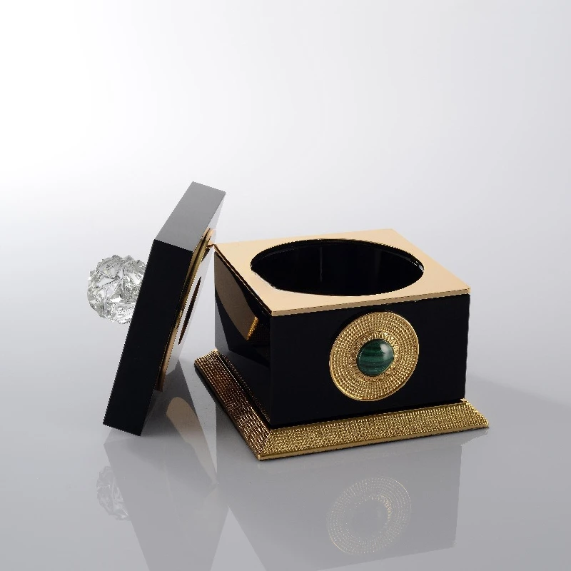 

Luxury Muslim Style Black Crystal Jewelry Box Polish Glassware Bowl Handmade Crystal Glass Candy Jar with Glass Lid