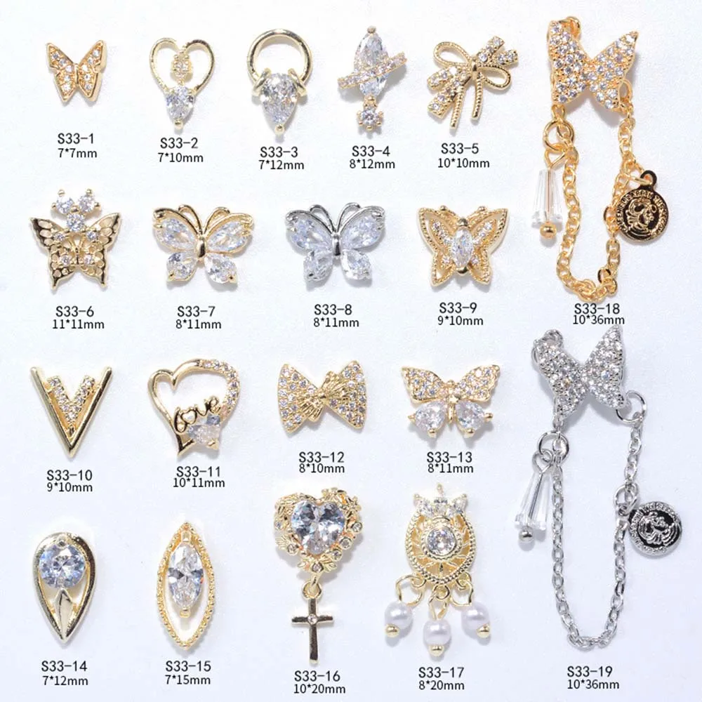 Gold DIY Charms Metal Zircon Butterfly Crystal Butterfly Nail Rhinestones Pendant Chain Nail Art Jewelry Nail Art Decorations