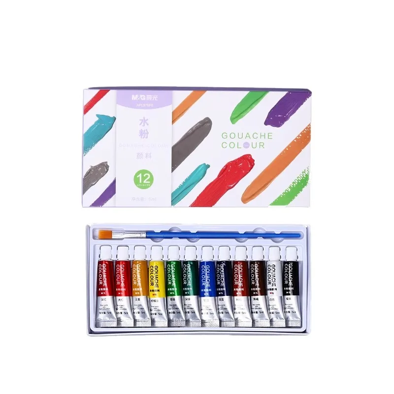 M&G gouache ชุดสีสําหรับเด็กปลอดสารพิษโรงเรียนประถมศึกษาศิลปะนักเรียนพิเศษภาพวาดเครื่องมือหลอด 12/24 สี 5ml profess