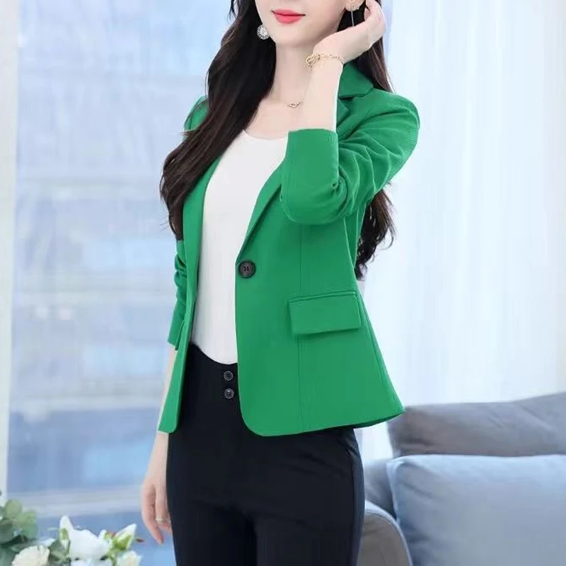 Blazer lengan panjang wanita, kardigan kancing jalanan gaya Korea elegan Semua cocok Musim semi musim gugur