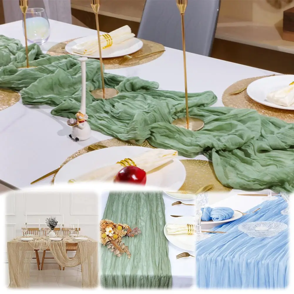 Gauze Voile Table Runner Boho Pink Blue Cheesecloth Dinning Table Decoration For Wedding Party Banquet Bride Shower 1pcs 2026