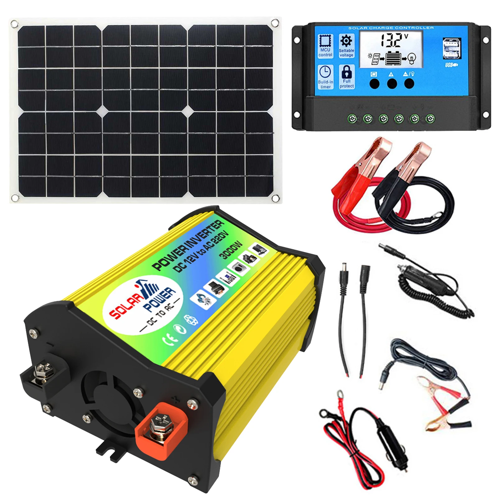 Solar Panel Sta-rter Kit Solar Panel Controller And Inverter Home Solar Power System Complete Kit 3000W Solar Inverter Fast