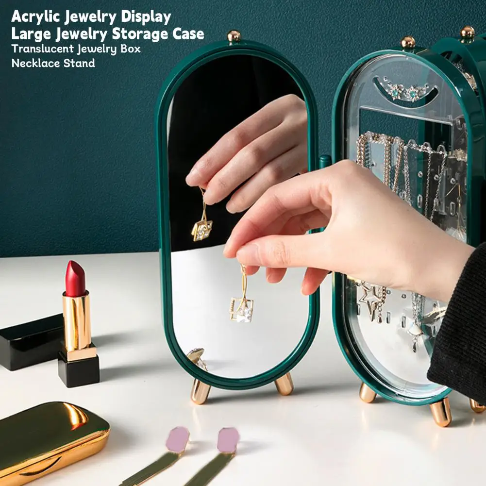 Jewelry Storage Box with Mirror Earring Holder Stand Large Capacity Dustproof Foldable Jewelry Display Stand Box