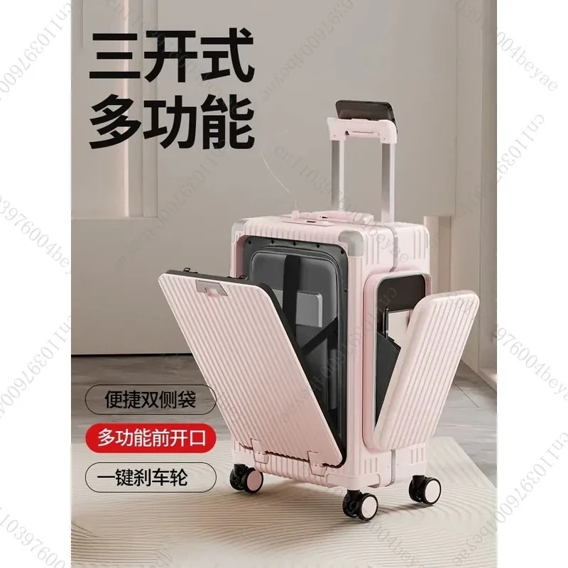 Front opening universal wheel multi-functional suitcase wear-resistant password aluminum frame trolley case new