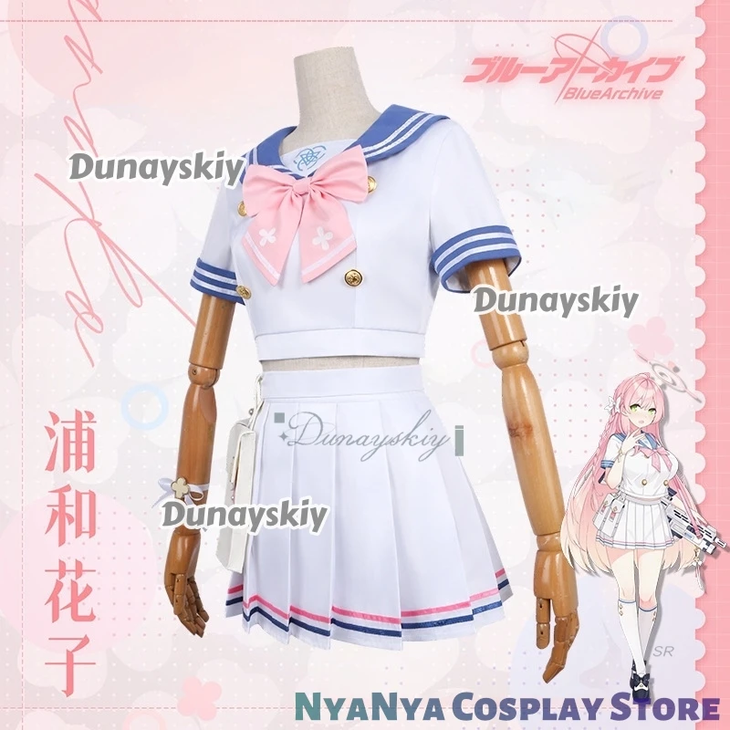 Urawa Hanako JK Sailor Suits Косплей disfraz Game Blue Archive Розовый парик с бантом Головные уборы Хэллоуин Вечерние наряды для девочек и женщин