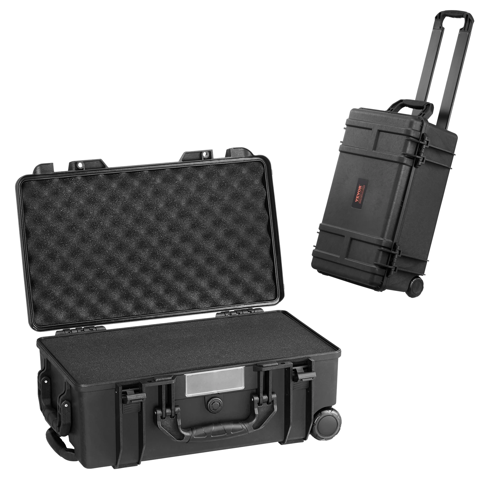VEVOR Estuche rígido resistente a la intemperie, estuche protector resistente con espuma precortada, ruedas y asas retráctiles para viajes, caza, uso militar, táctico, estuche impermeable IP67 para cámaras (64 x 51 x 2