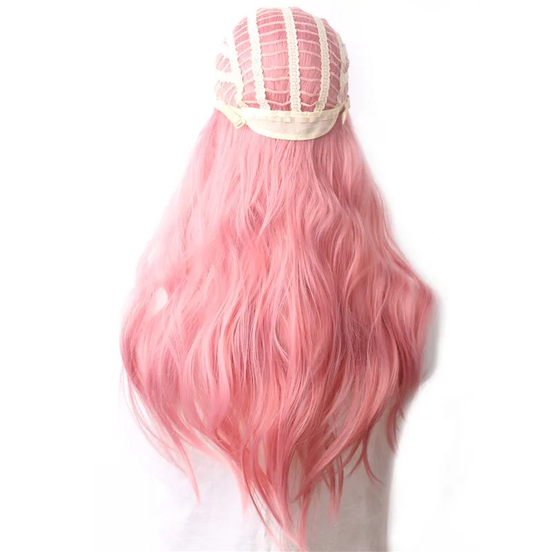 Mid cut  pink long hair large waves women's synthetic headband wig