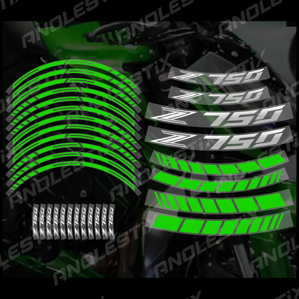 AnoleStix Adesivo riflettente per ruota moto Hub Decal Rim Stripe Tape per Z750