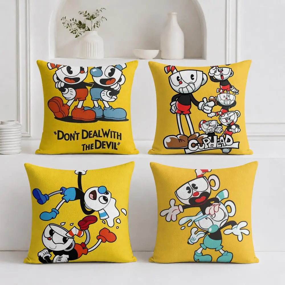 Video Game C-cuphead Cushion Cover Organic Linen Square Pillow Case Durable Non-Allergenic And Kind To Skin