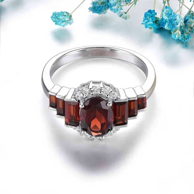

Genuine 2.3 Carats 925 Real Sterling Silver Ring Natural Garnet Ring 925 Silver Gemstone Birthstone for Women Birthday Elegant