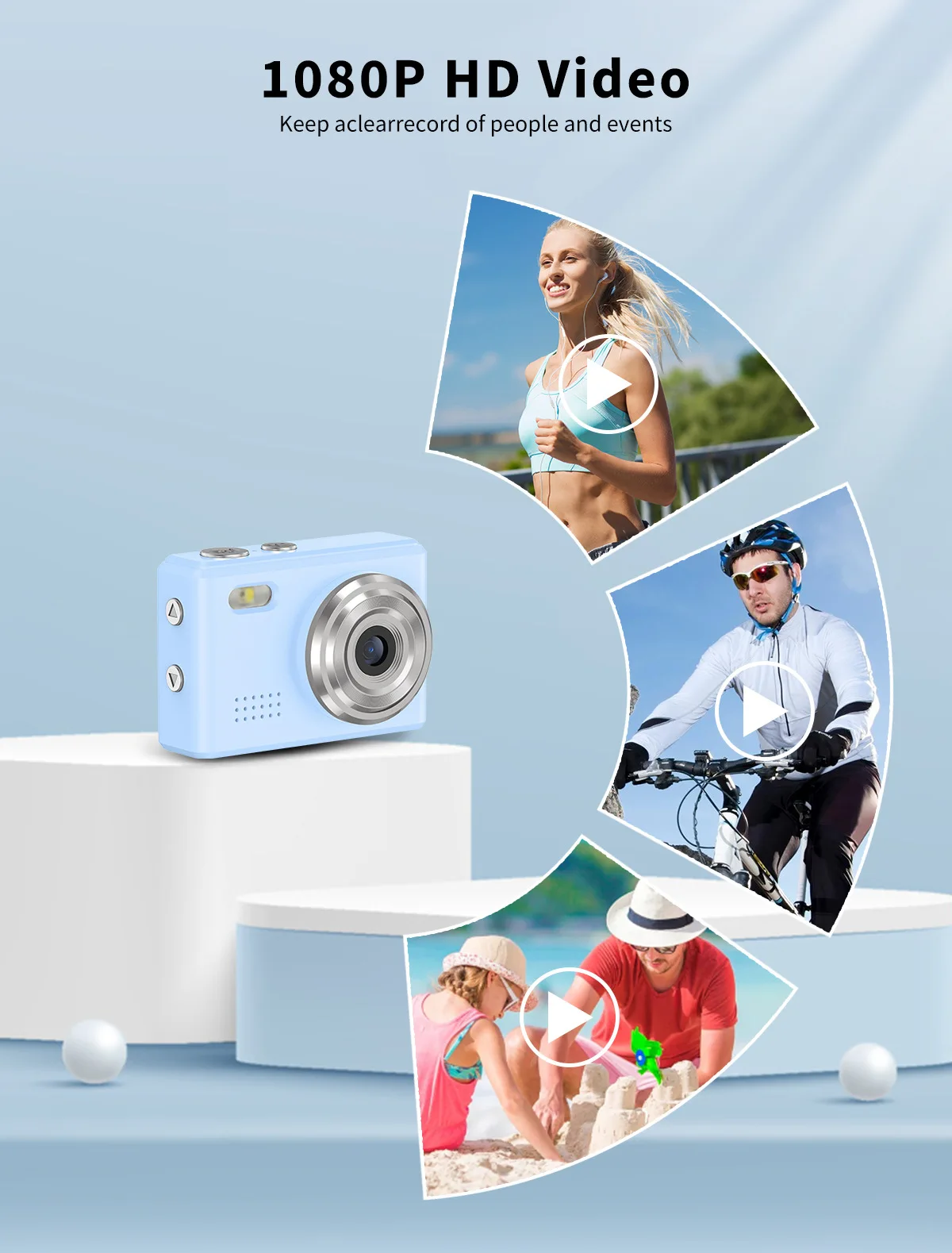 كاميرا صغيرة رياضية للأطفال للتصوير الفوتوغرافي وكاميرا الإبهام لتسجيل الفيديو لركوب الدراجات والمشي لمسافات طويلة وكاميرا تسجيل الحيوانات الأليفة للأطفال