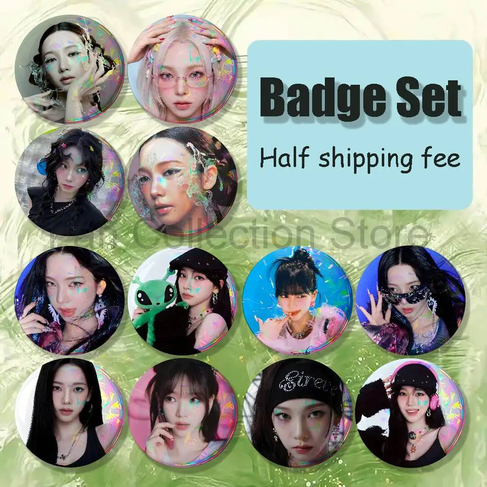 Singer K-Karina Brooches for Backpack Accessories 25,32,44,58,75mm Round Enamel Pins 4-piece set Cartoon Anime Fan Merchandise