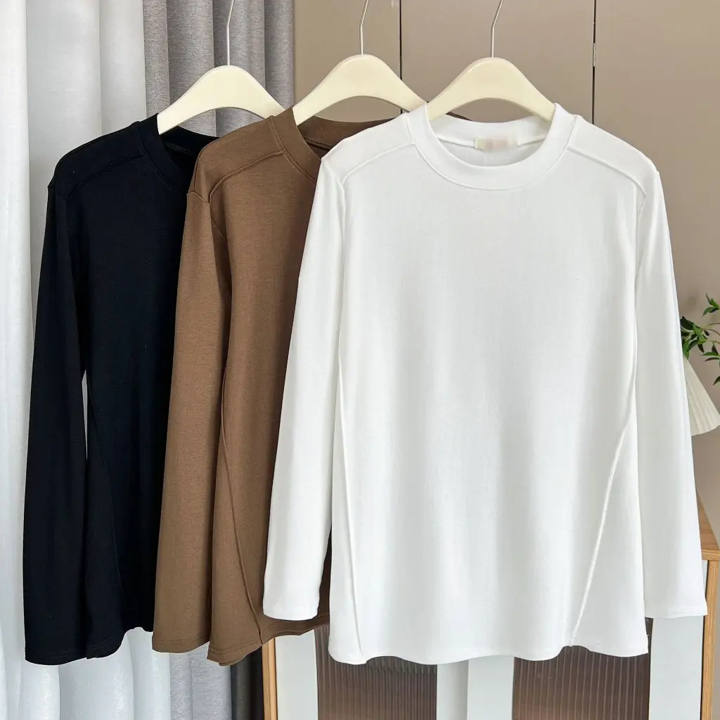 

Корейский стиль, большие размеры, женская футболка с длинным рукавом, повседневная лоскутная однотонная, самая популярная, весна-осень, новинка, 100 кг, толстый мм