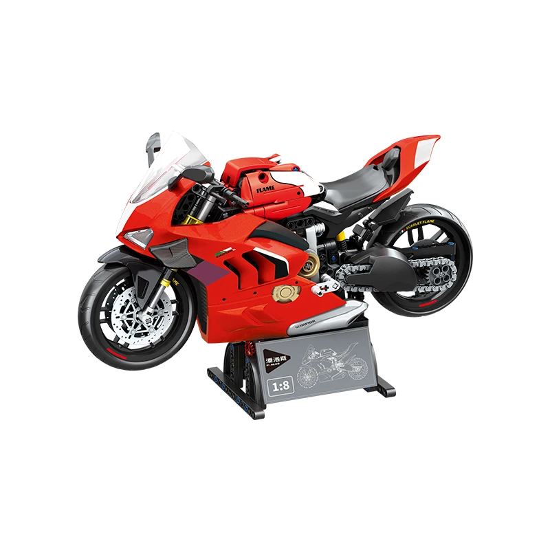 Modèle de moto à construire en blocs 1:8, modèle de moto mécanique à assembler, ensemble de moto mécanique sur rail, cadeau de Noël et