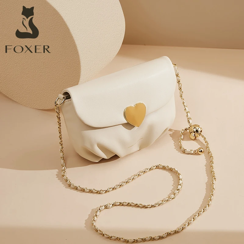 FOXER borsa a tracolla a catena regolabile da donna Fashion Design borsa a tracolla a tracolla semplice borsa a tracolla a forma di cuore in pelle