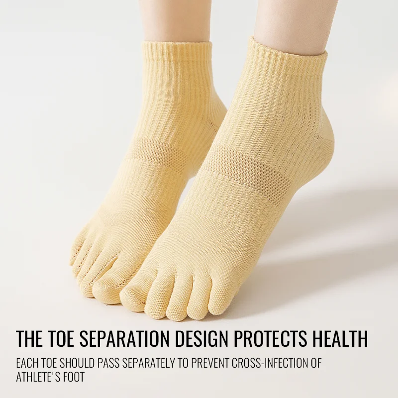 MiiOW Cotton Five Finger Sock Women Spilt Toe Sock Sports Crew Sock Anti Odor Breathable Mesh Sweat Absorbent Antibacterial Sock