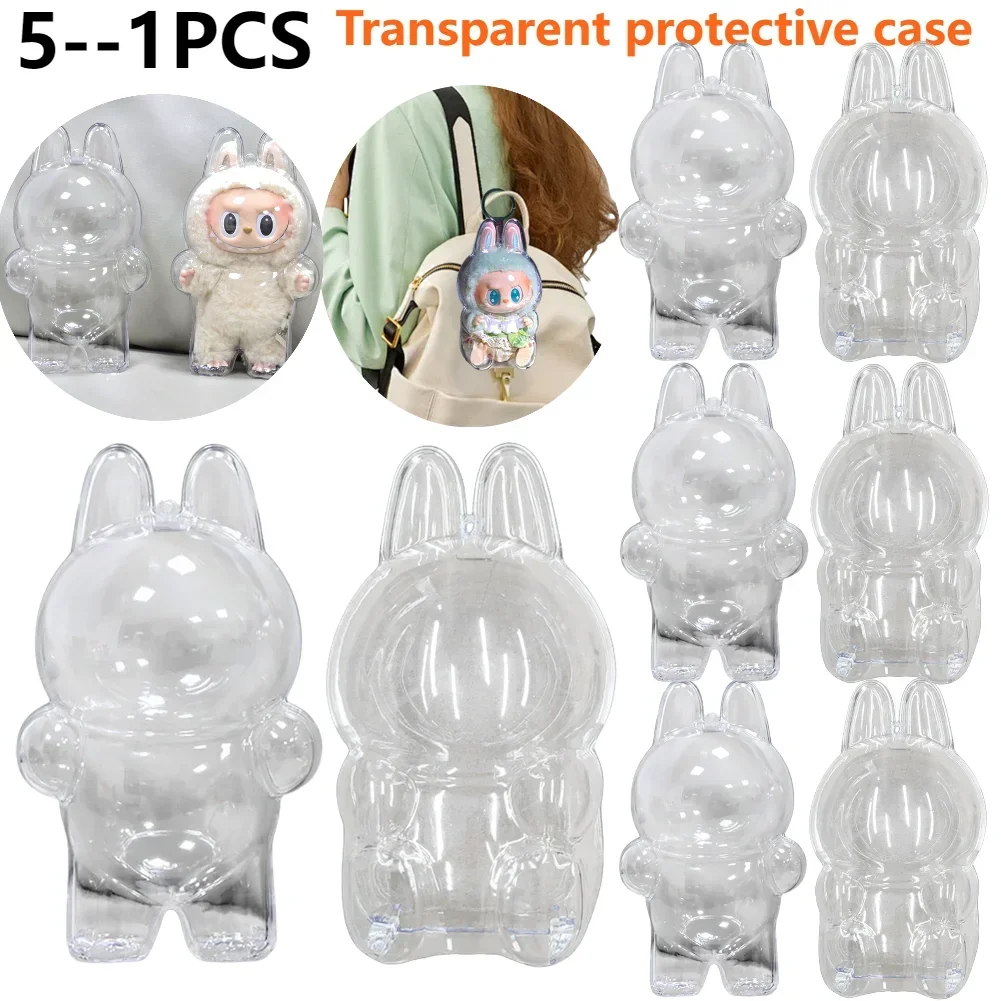 Transparent Macaron Doll Case For Labubu - Popmart Bubble Mart Storage Box, Dustproof Cover for Elf, Christmas New Year Gift