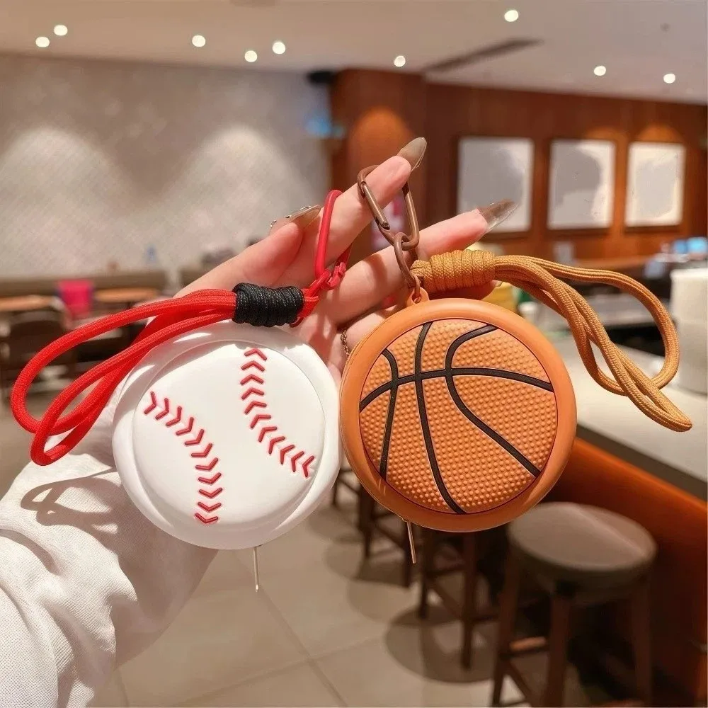 Baseball Sporty Ball Shaped Coin Purse Waterproof Basketball Headphone Pouch Trendy Small Size Storage Bag Personal Use