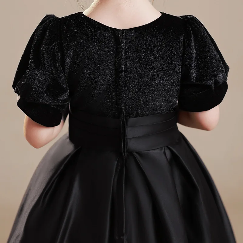 2024 Luxury Children Princess Black Dresses for Girls Vintage Elegant Dress Girl Young Formal Evening Teenager Party Prom Robes