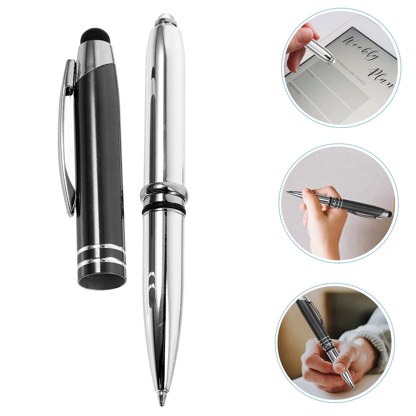 

3 в 1, светодиодный шариковый экран, стилус, металлическая шариковая ручка со световым наконечником, гладкая практичная ручка для ежедневного использования в офисе