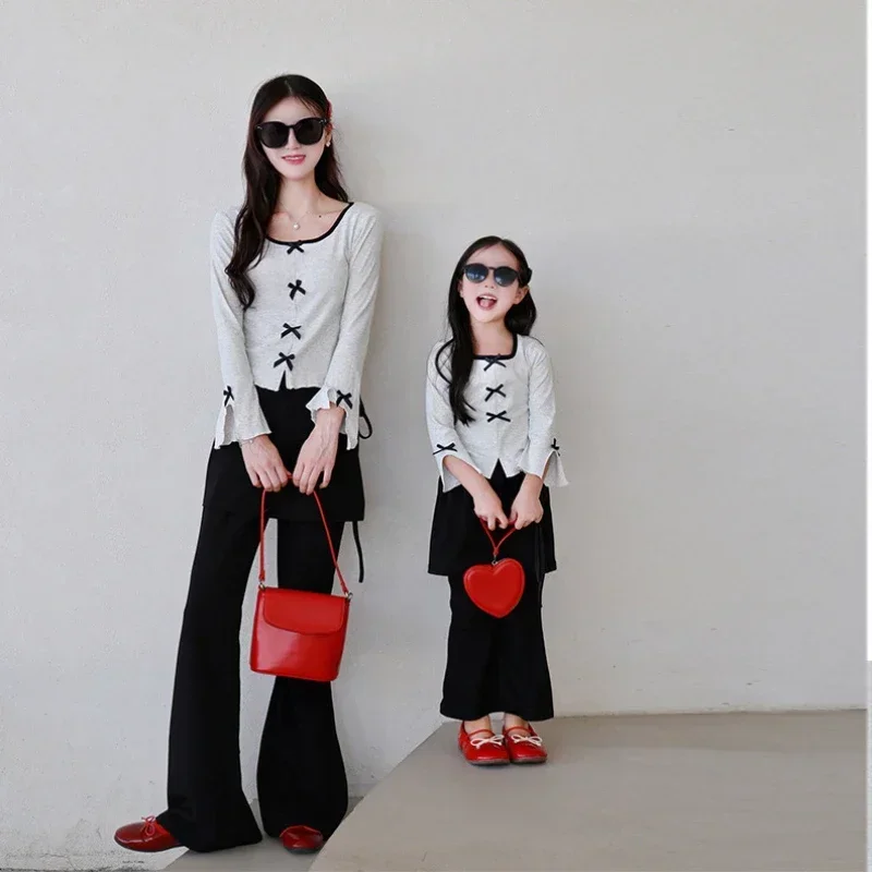 Mom and Baby Girl Matching Outfits Mother and Daughter Equal Clothes Fashion Mummy and Me Long Sleeve Tops Pants Two Piece Sets