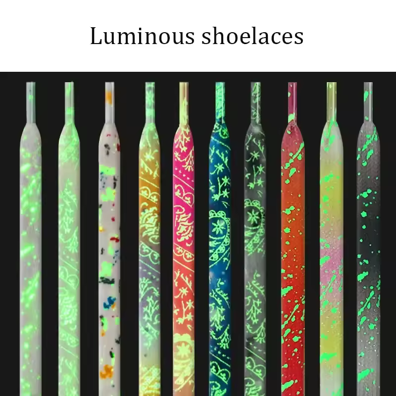 Flache, fluoreszierende, leuchtende Schnürsenkel für Turnschuhe, im Dunkeln leuchtender Druck, Cashew-Blumen-Spritz-Tinten-Schnürsenkel für AF1 Damen und Herren