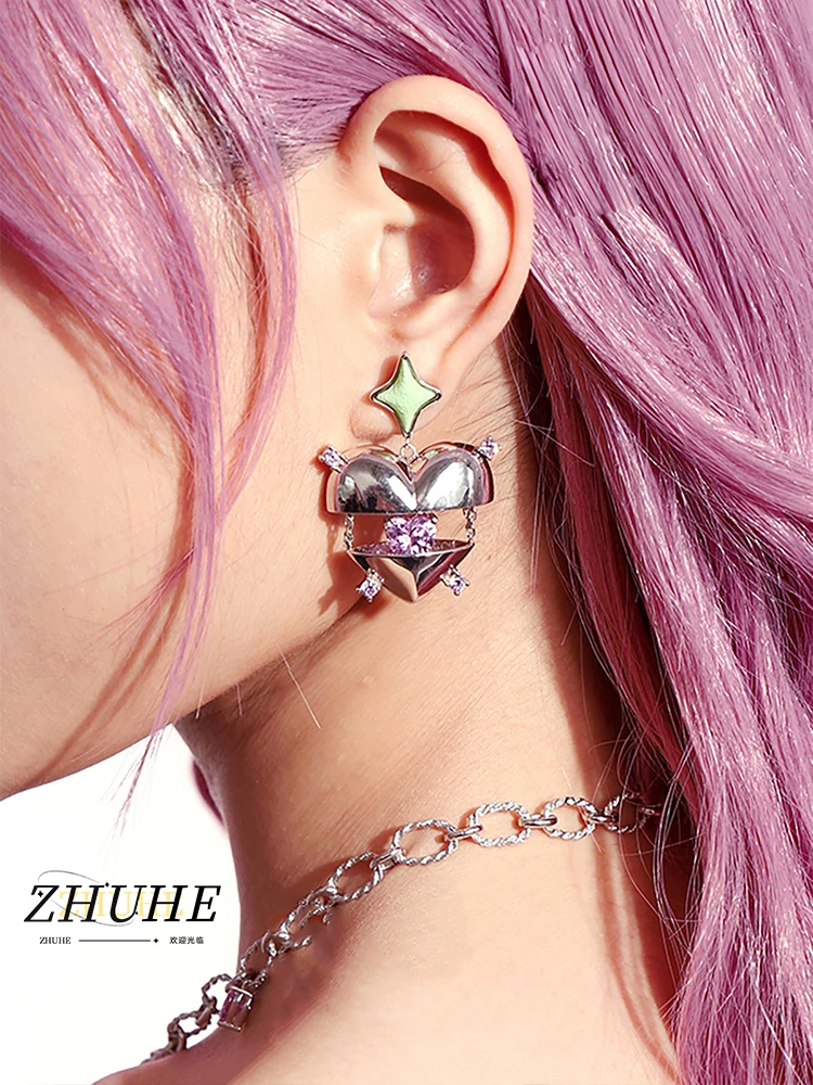 

ZHUHE Dopamine Love Earrings Copper Sweet Romantic Style For Women Jewelry Accessories To Send Girlfriend