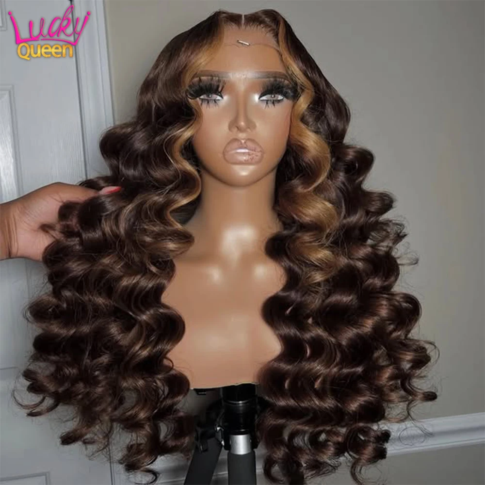 New Arrive Upgrade Drawstring Glueless Highlight Brown Blonde 13x6 13x4 HD Lace Front Human Wig For Women Pre Plucked Loose Deep