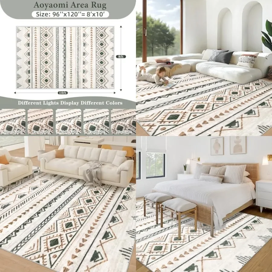 

Area Rug Living Room Rugs 8x10 - Large Soft Boho Geometric Rug, Non-Slip Foldable Washable Rugs Non Shedding Morden Indoor Floo