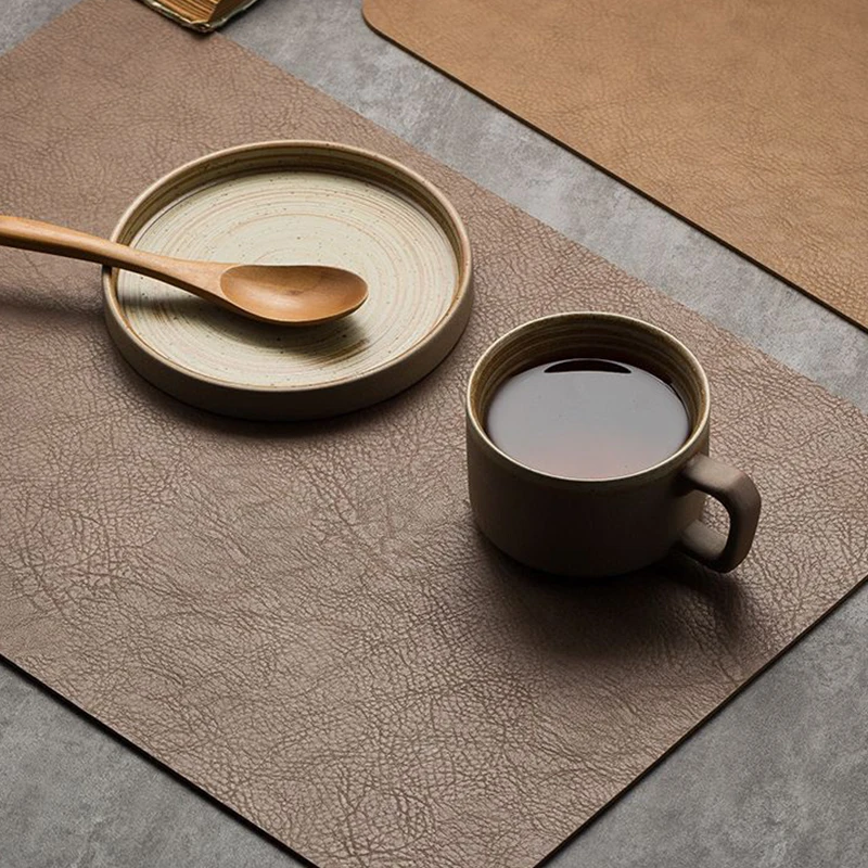 1PC Retro PU Leather Placemat Waterproof Oil-Proof Heat-Insulating Table Mat Easy Clean For Dining Kitchen Home Decor