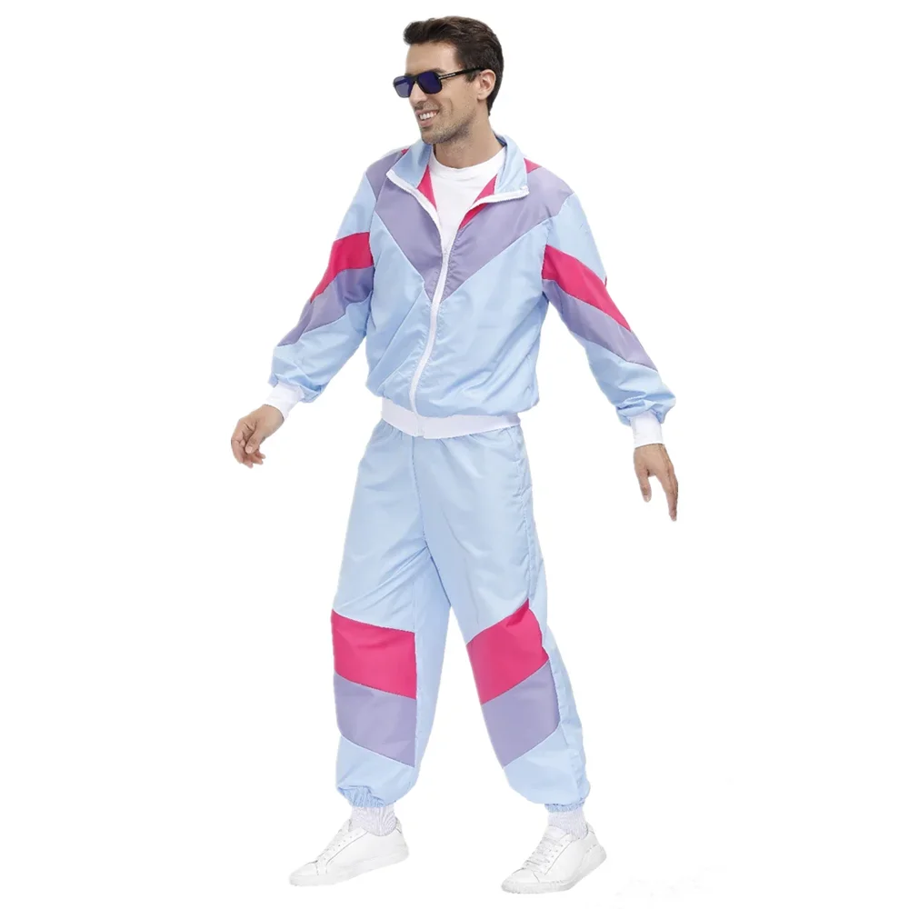 Men Retro 70's 80's Hippie Costume Hip Hop Rock Music Sports Suit Halloween Carnival Party Cosplay Fancy Dress Up