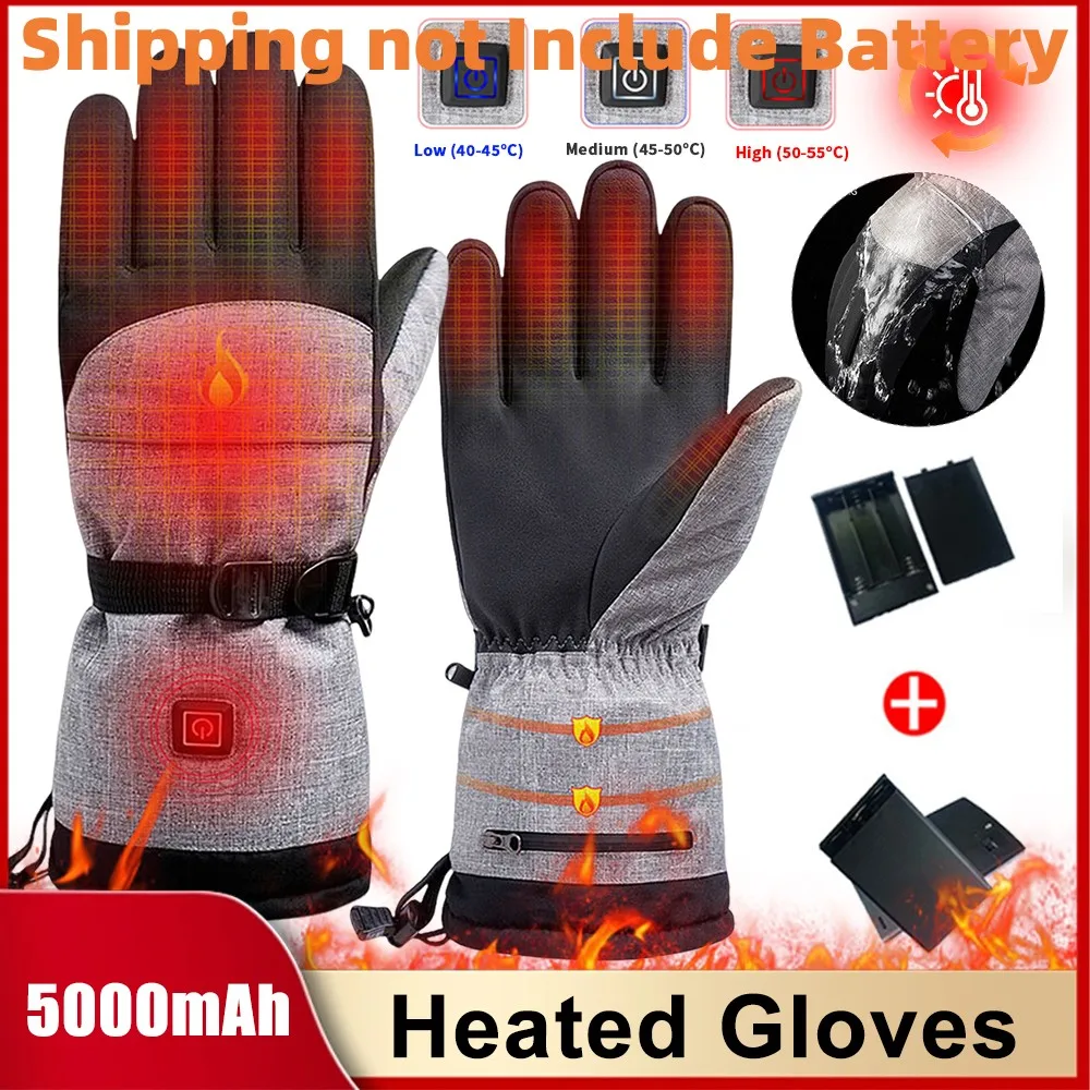 Guantes calefactables eléctricos de invierno, guantes térmicos impermeables, guantes calefactores eléctricos con carga USB para exteriores (sin batería)