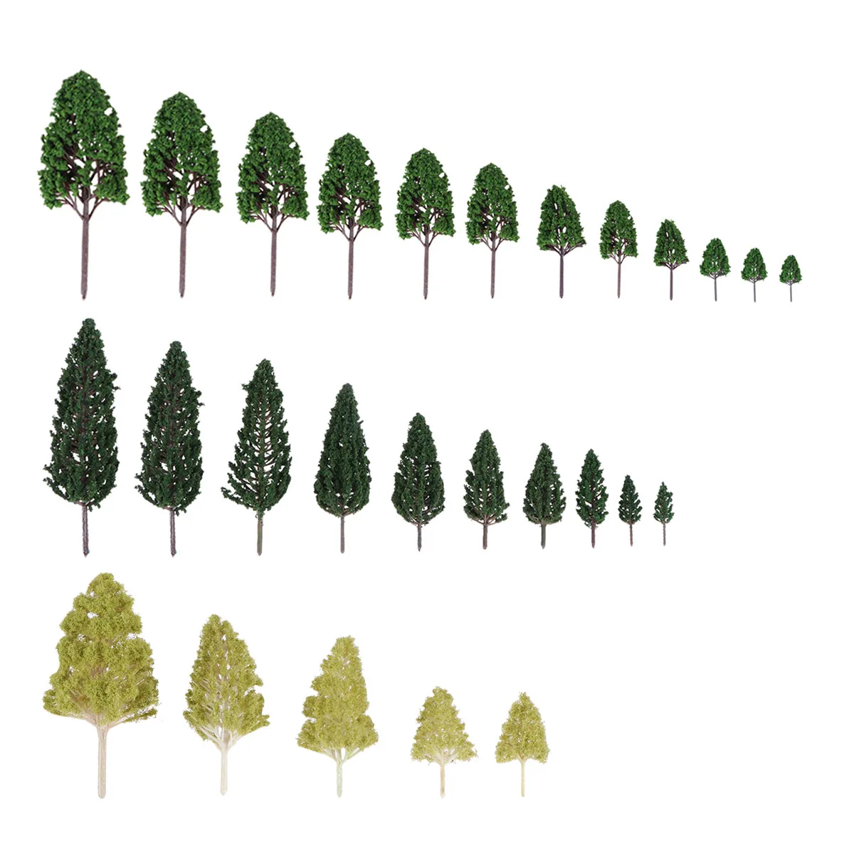 27 szt. Mini Drzewka Plastikowe Dekoracje Krajobrazowe Architektoniczne Zielone Liście Brązowe Gałęzie do Domu Biurka Salonu Kuchni