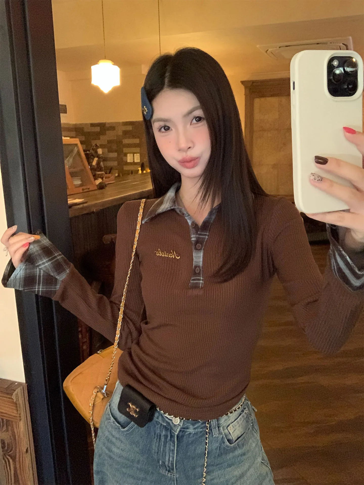 

Облегающий удлиненный топ-футболка для женщин, осенне-зимний дизайн, имитация двухслойного наряда, стиль «Spicy Girl», нижняя одежда, топ-футболка