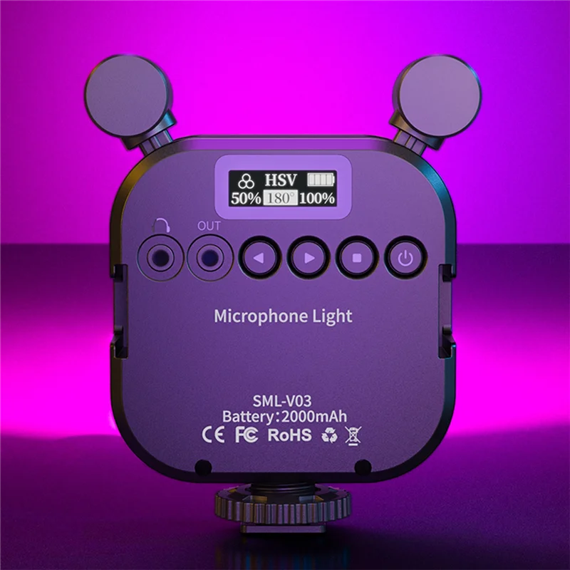 2500K-9000K นำไมโครโฟนไฟ LED เติมแสงวิดีโอขนาดเล็ก Vlog แสงสี RGB ไมค์สำหรับสมาร์ทโฟนกล้อง SLR V03-White