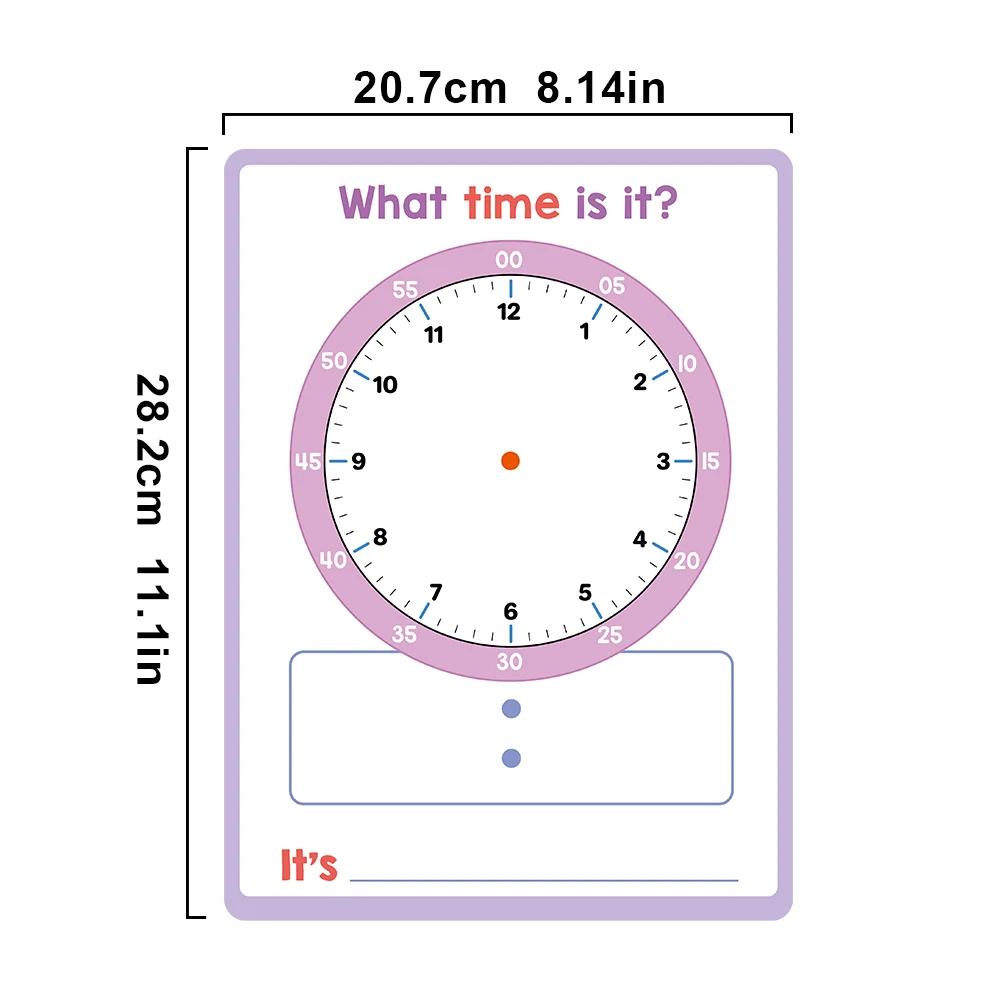 10Pcs Telling Time Educational Poster Double-Side Erasable Demonstration Clocks Math Posters for Kids Homeschool Teaching Aids