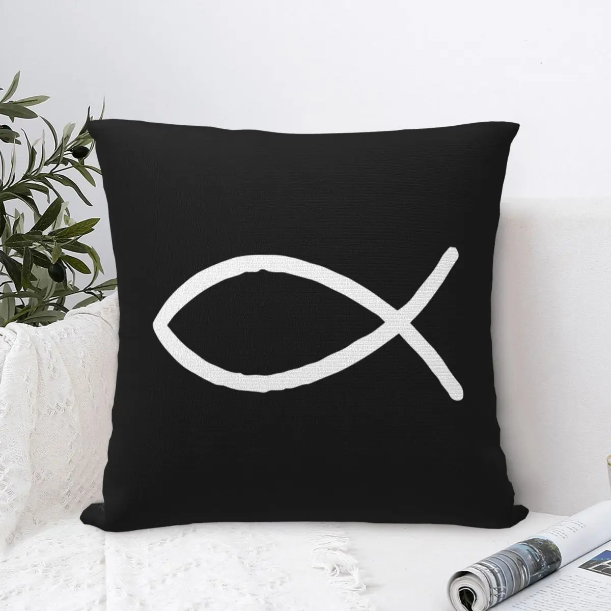 Jesus Fish Ichthys Christian Symbol Square Pillow Case Cushion Cover Creative Zipper Decorative Pillowcase for Home 18