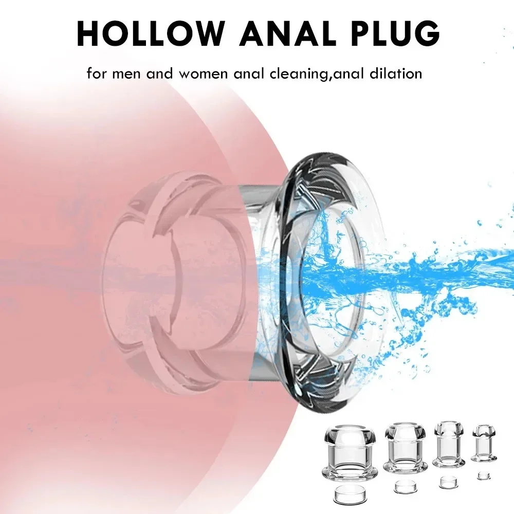 Hollow spekulum Peeking Anal Beads Butt Plug dengan Stopper Expander terowongan transparan Anus pelebaran SM mainan seks untuk pasangan