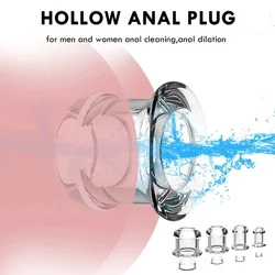 Hollow Speculum Peeking Anal Beads Butt Plug with Stopper Expander Tunnel Transparent Anus Dilation SM Sex Toy for Couples