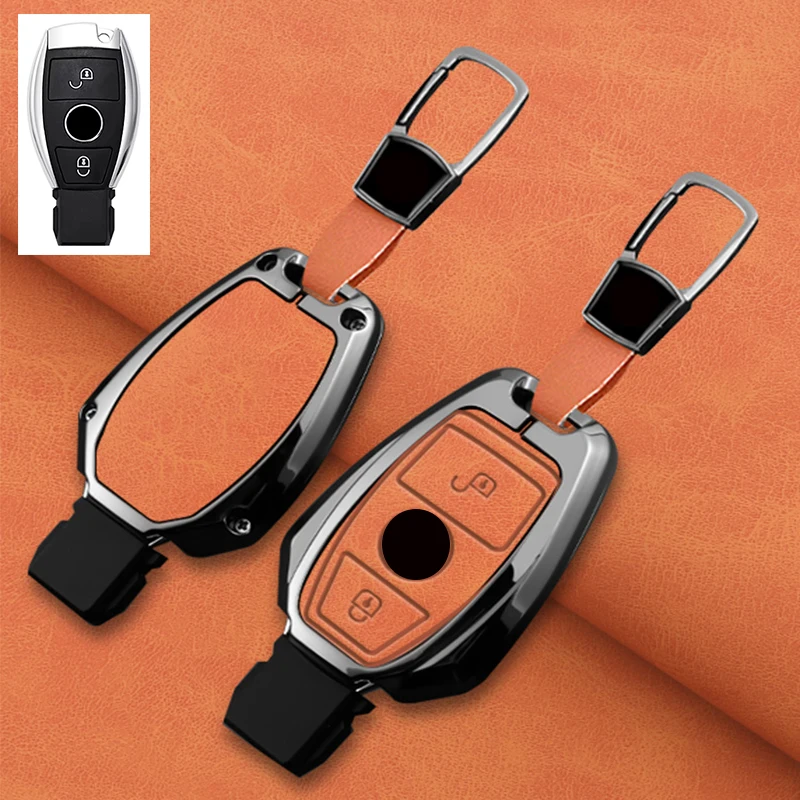 2 3 Button Zinc Alloy Leather Car Key Cover, For Mercedes-Benz A B C E R Class GLS GLA GLK GLC CLS CLA W204 W205 W212 W463 W176