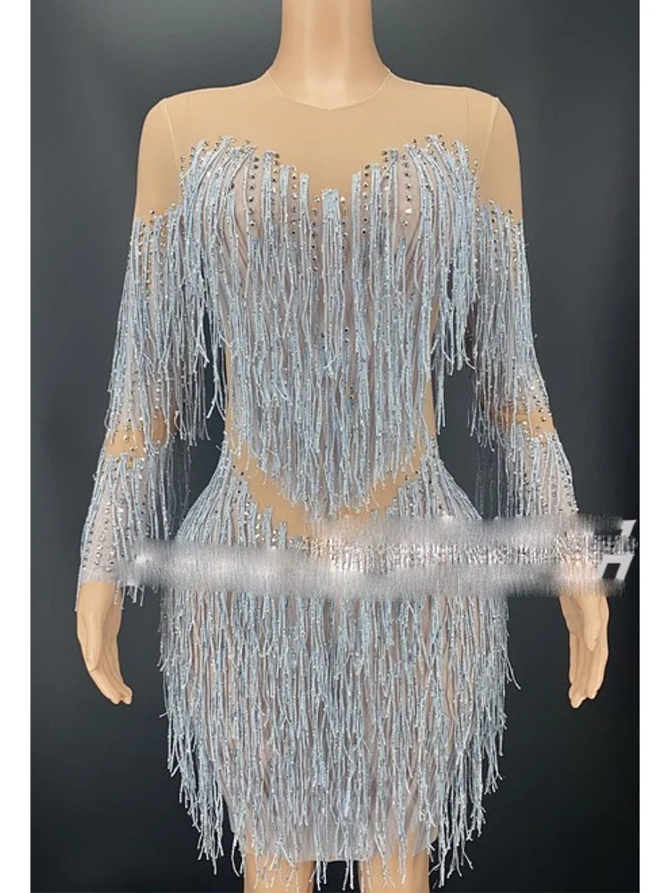 Hoge kwaliteit hete diamanten kwastje elastische jurk 2024 nieuwe mode aangepaste dameskleding
