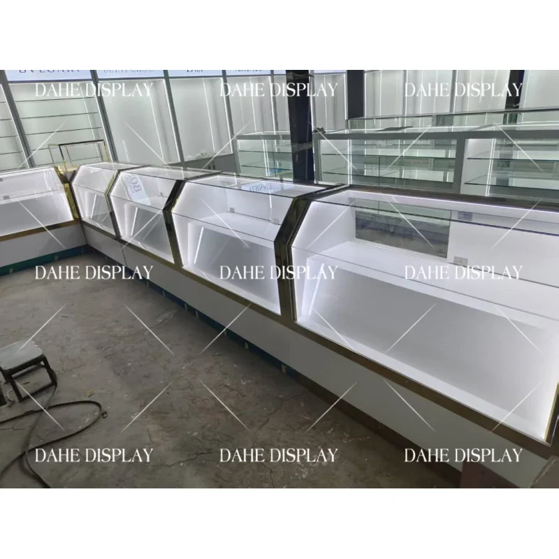 custom.Jewelry Shop Glass Showcase Display Counter Jewellery Display Cabinet with Led Light Stainless Steel Jewelry Display Cabi
